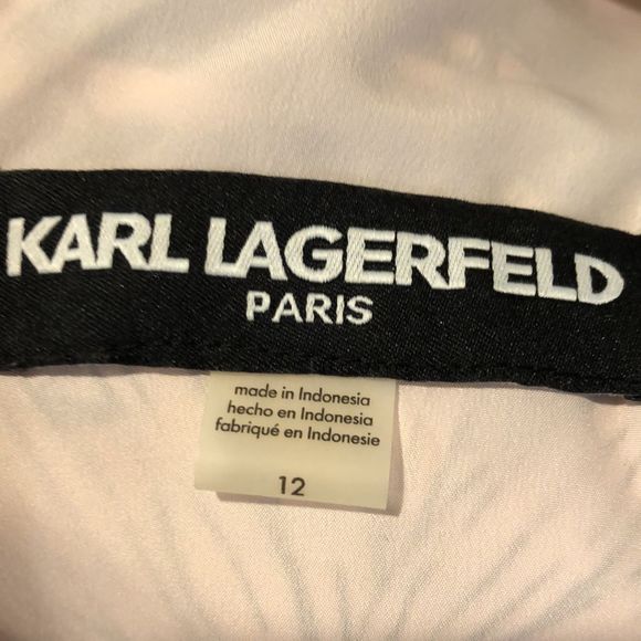 KARL LAGERFELD Paris Women’s MultiColor Flutter Sleeve Dress w. Ruffle Hem Sz 12 - Picture 9 of 13